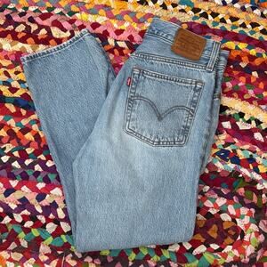 Levi’s Wedgie Straight Blue Distressed Button Fly Denim Jeans